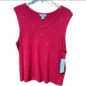 NOS Hampshire Studio XL Woman’s Jeweled Red Sweater Sleeveless XMAS New Winter